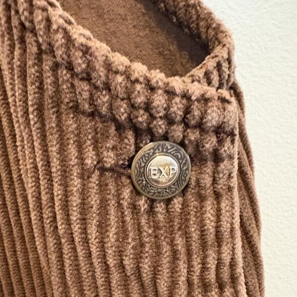 Vintage Express Dress Womens Small Brown Corduroy Jumper Side Buttons 90s - Picture 5 of 10
